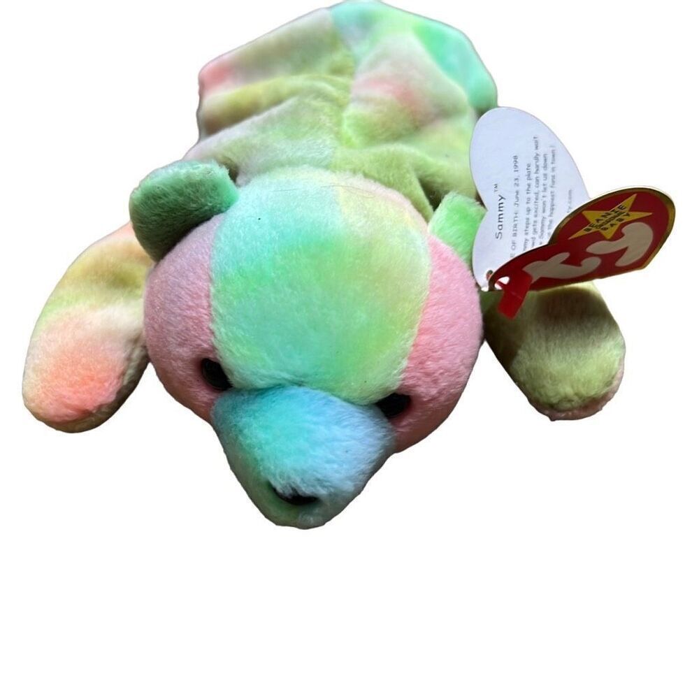Sammy Beanie Baby TY tie dye bear with hologram tag, 1998 Beanie